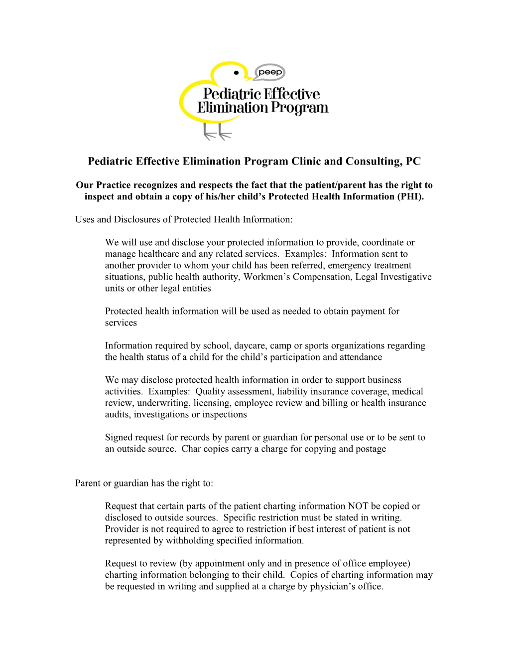 Pediatric Effective Elimination Program Clinic and Consulting, PC