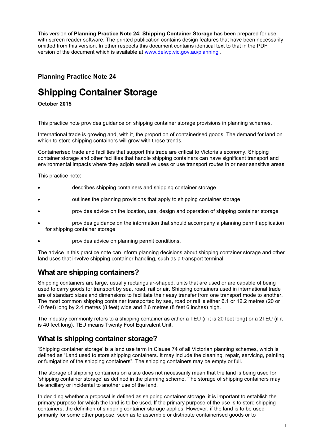 Planning Practice Note 24: Shipping Container Storage