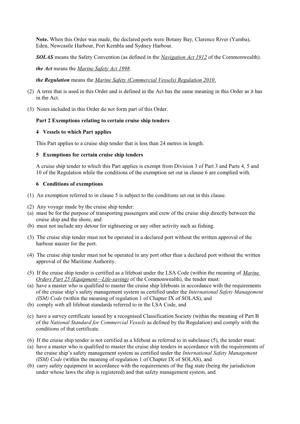 Marine Safety (Commercial Vessels) Exemption Order 2011