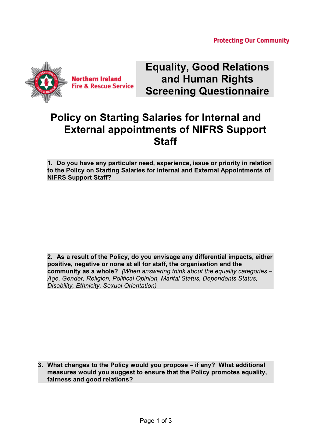 Equality, Good Relations and Human Rights Screening Questionnaire