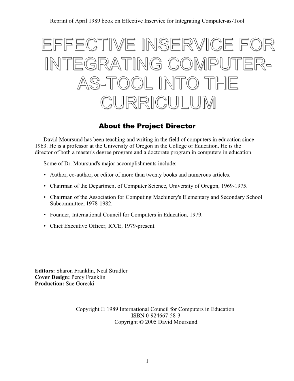 Effective Inservice for Integrating Computer-As-Tool Into the Curriculum