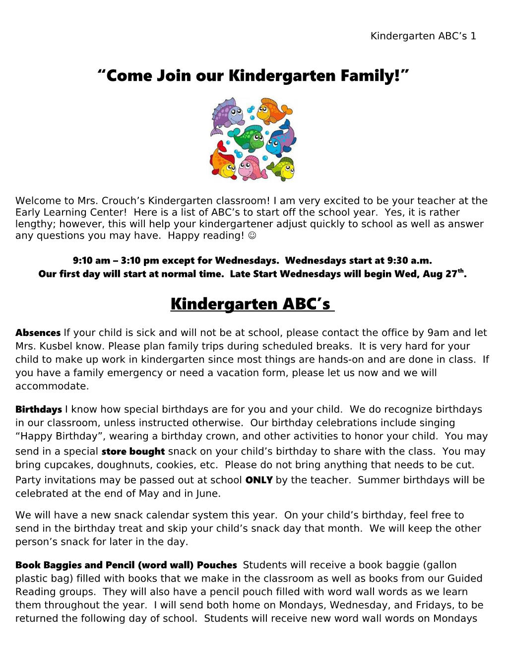 Come Join Our Kindergarten Family!