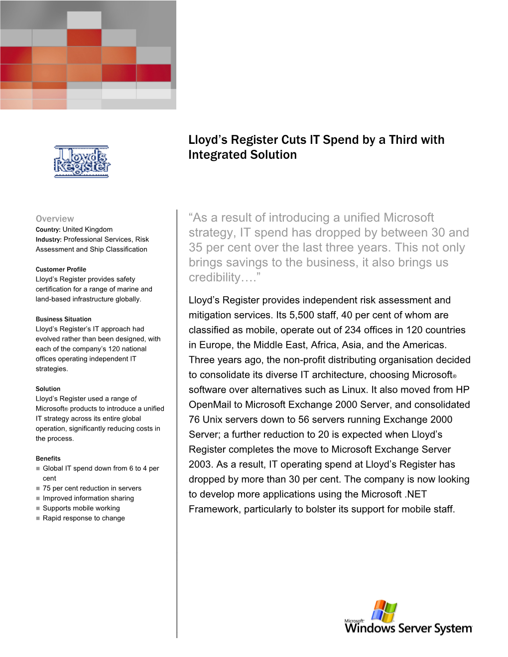 Lloyd S Register Cuts IT Spend by a Third with Integrated Solution