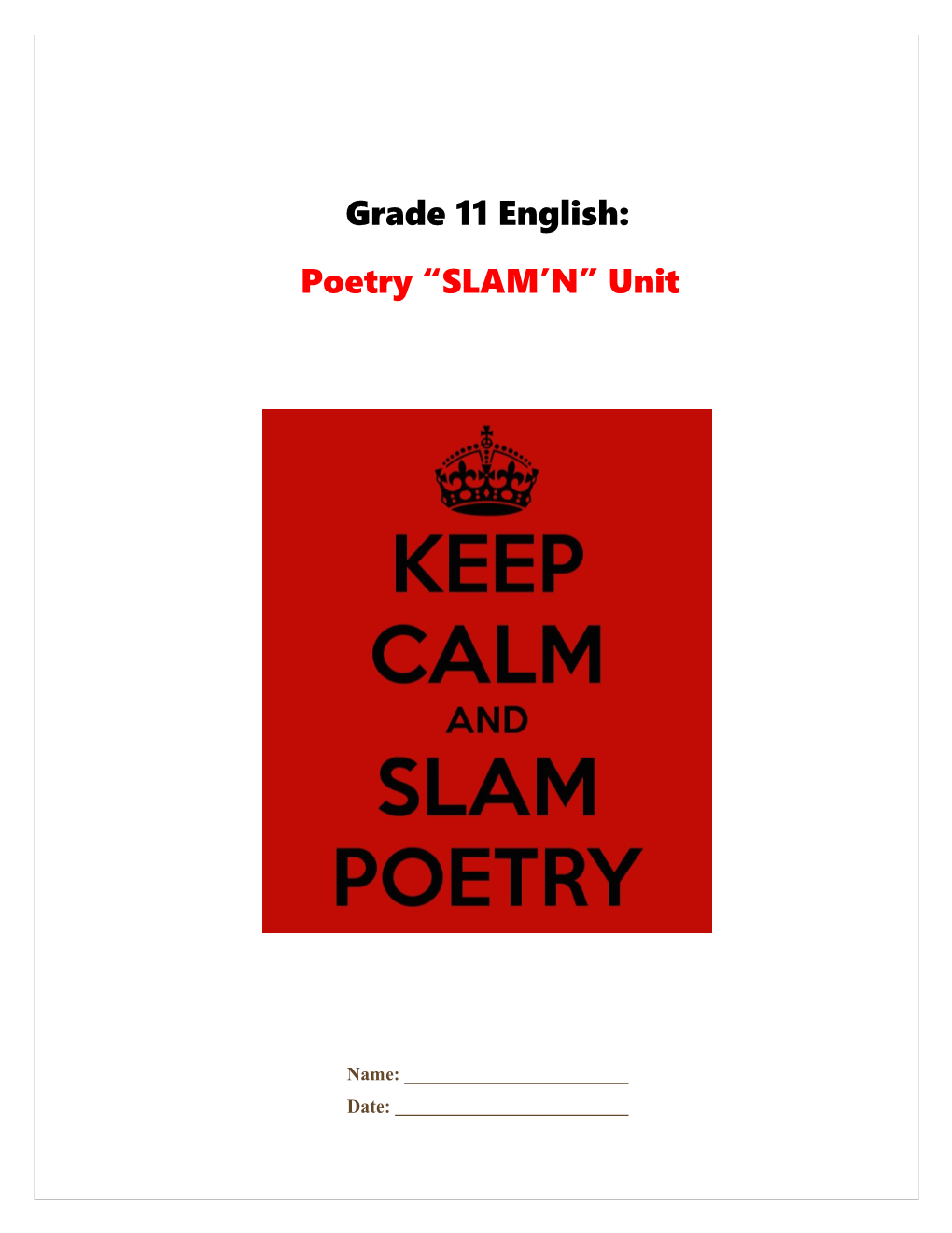 Grade 11 English Poetry Unit