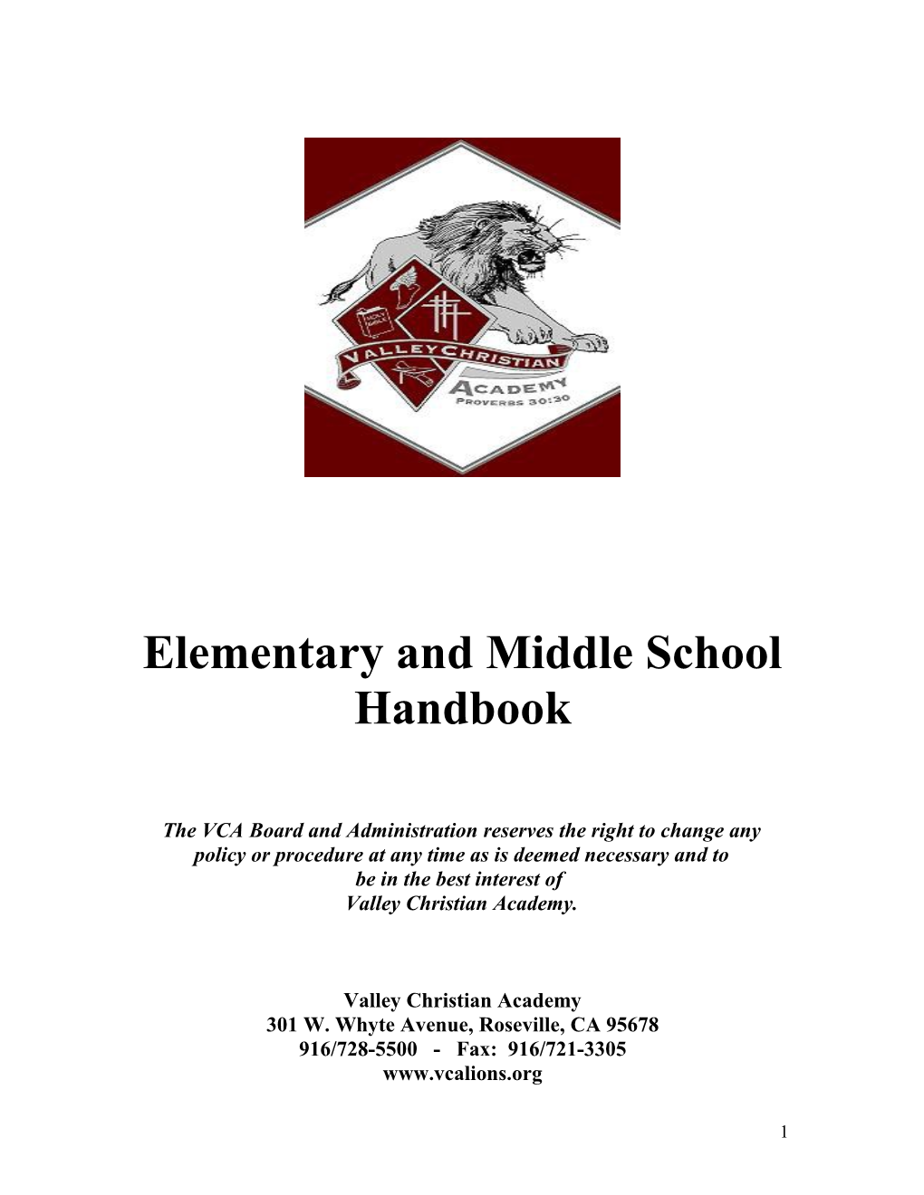 Elementary and Middle School Handbook