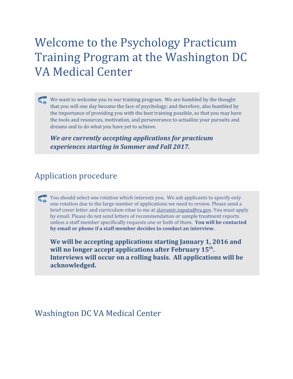 Welcome to the Psychology Practicum Training Program at the Washington DC VA Medical Center