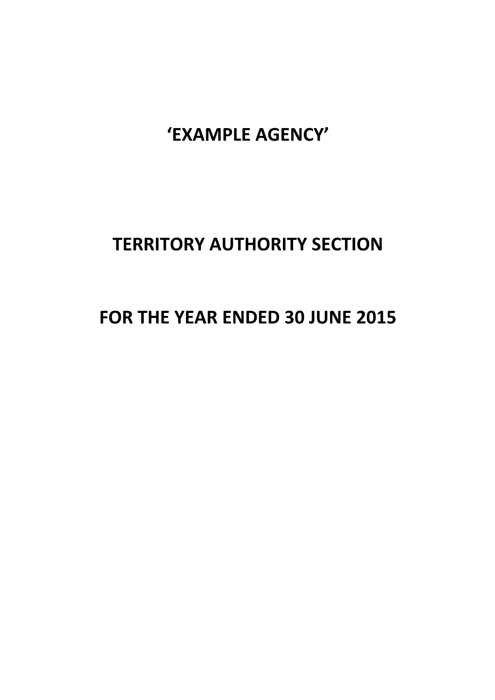 Territory Authority Section for the Model Financial Statements