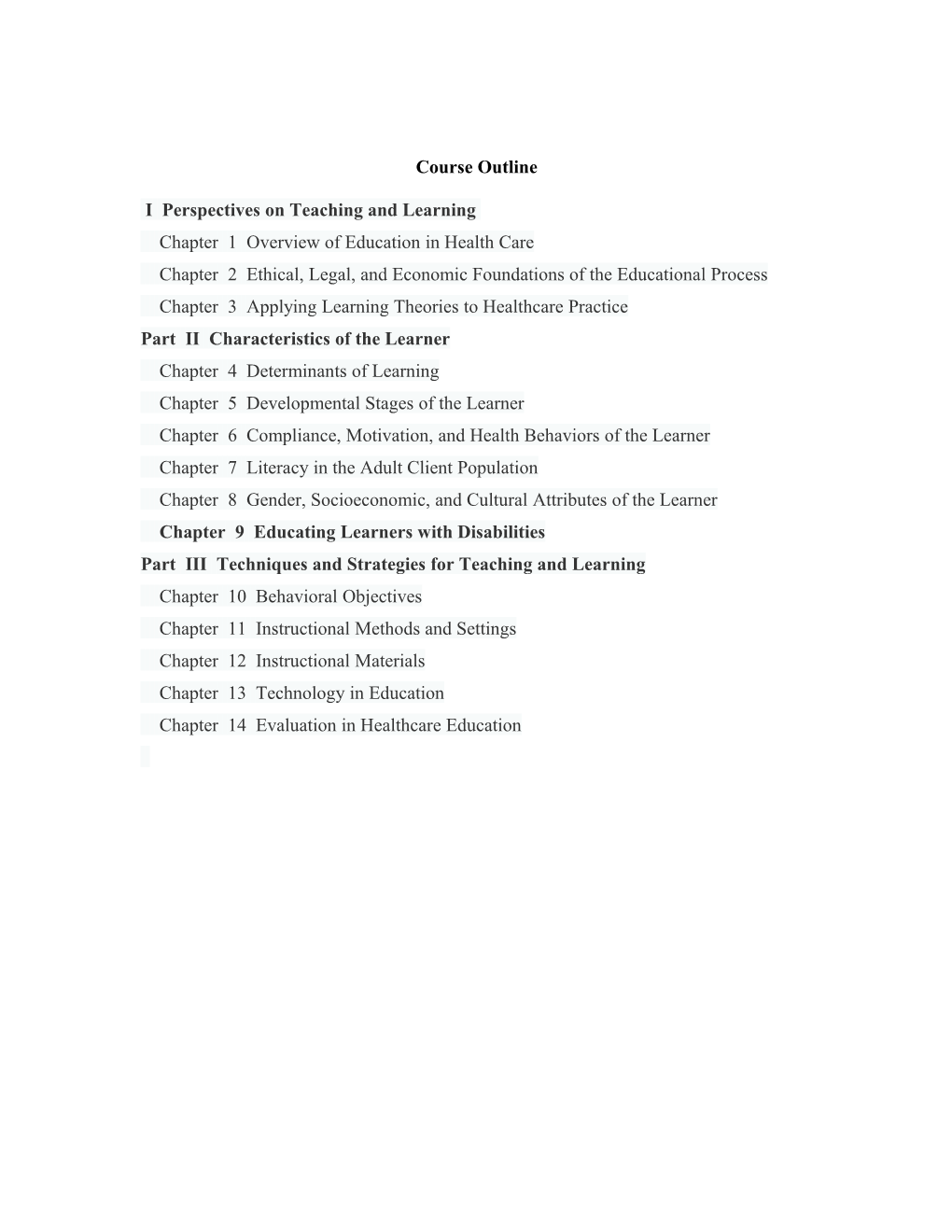 Course: NURS 5314 Applied Learning Theories in Nursing Education