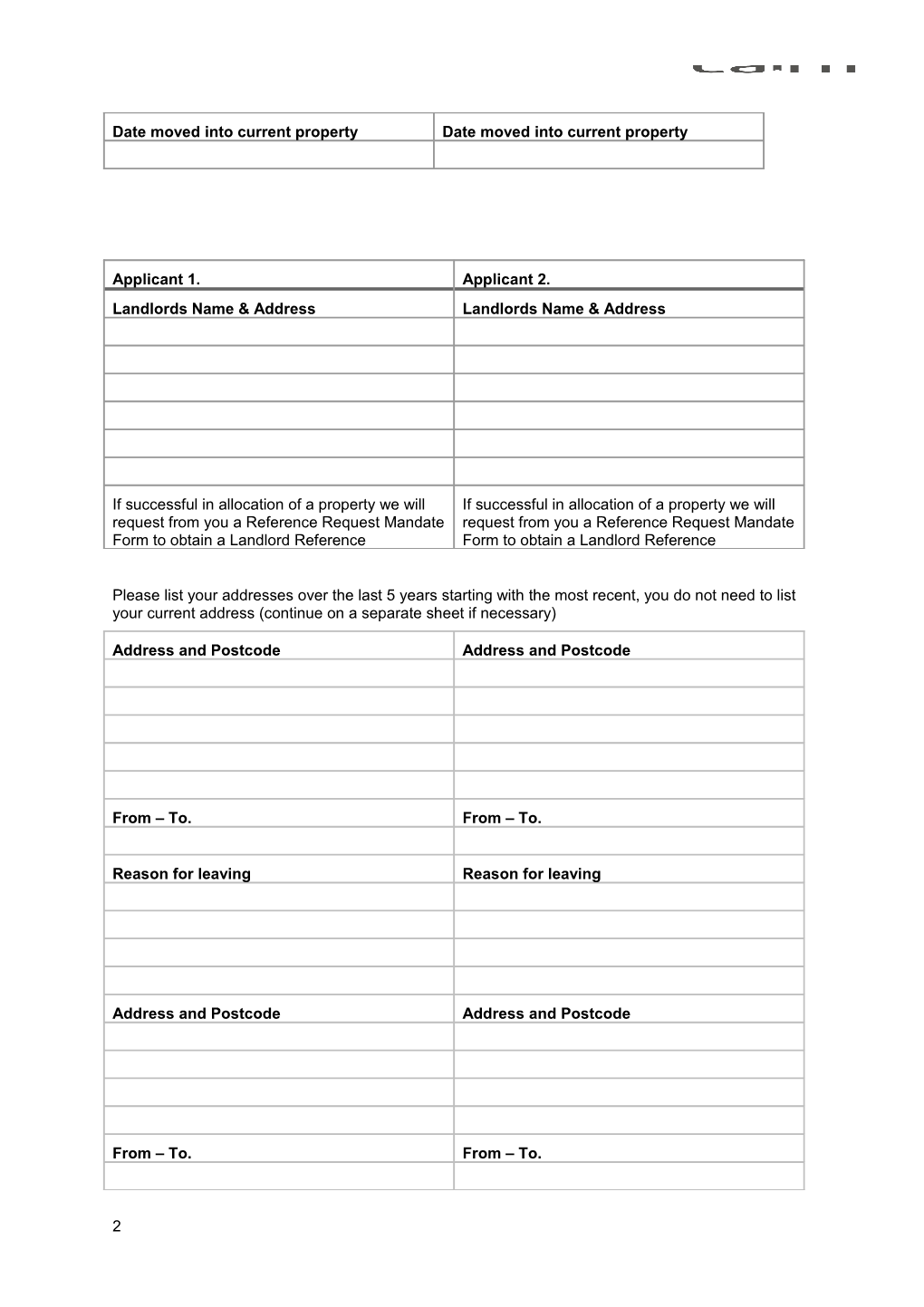 Cairn Living Ltd Application Form
