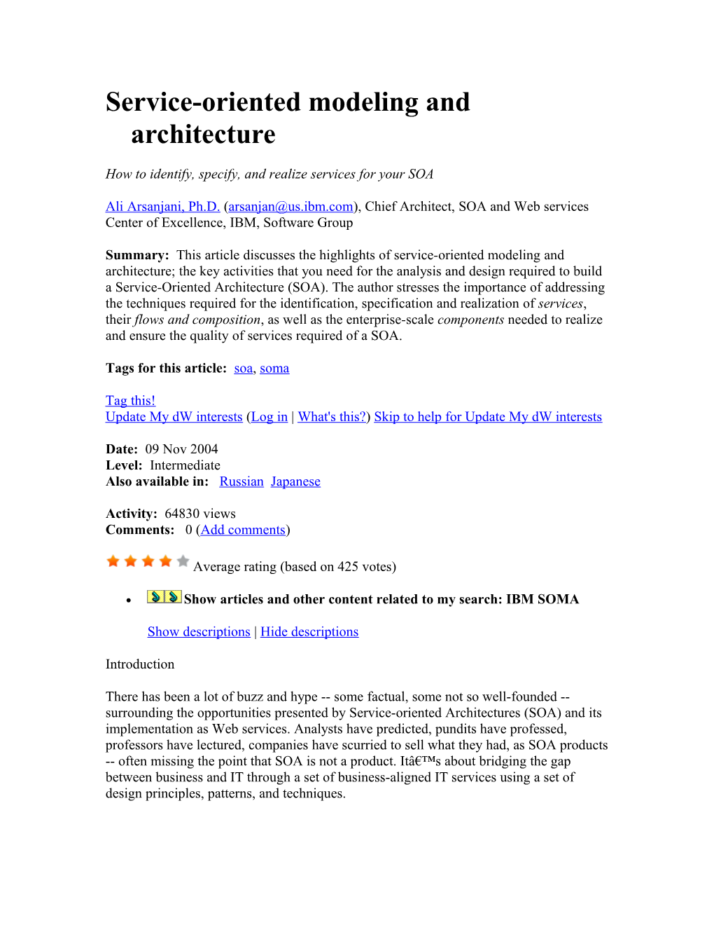 Service-Oriented Modeling and Architecture