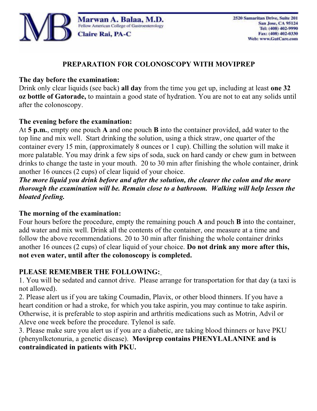 Preparation for Colonoscopy with Moviprep