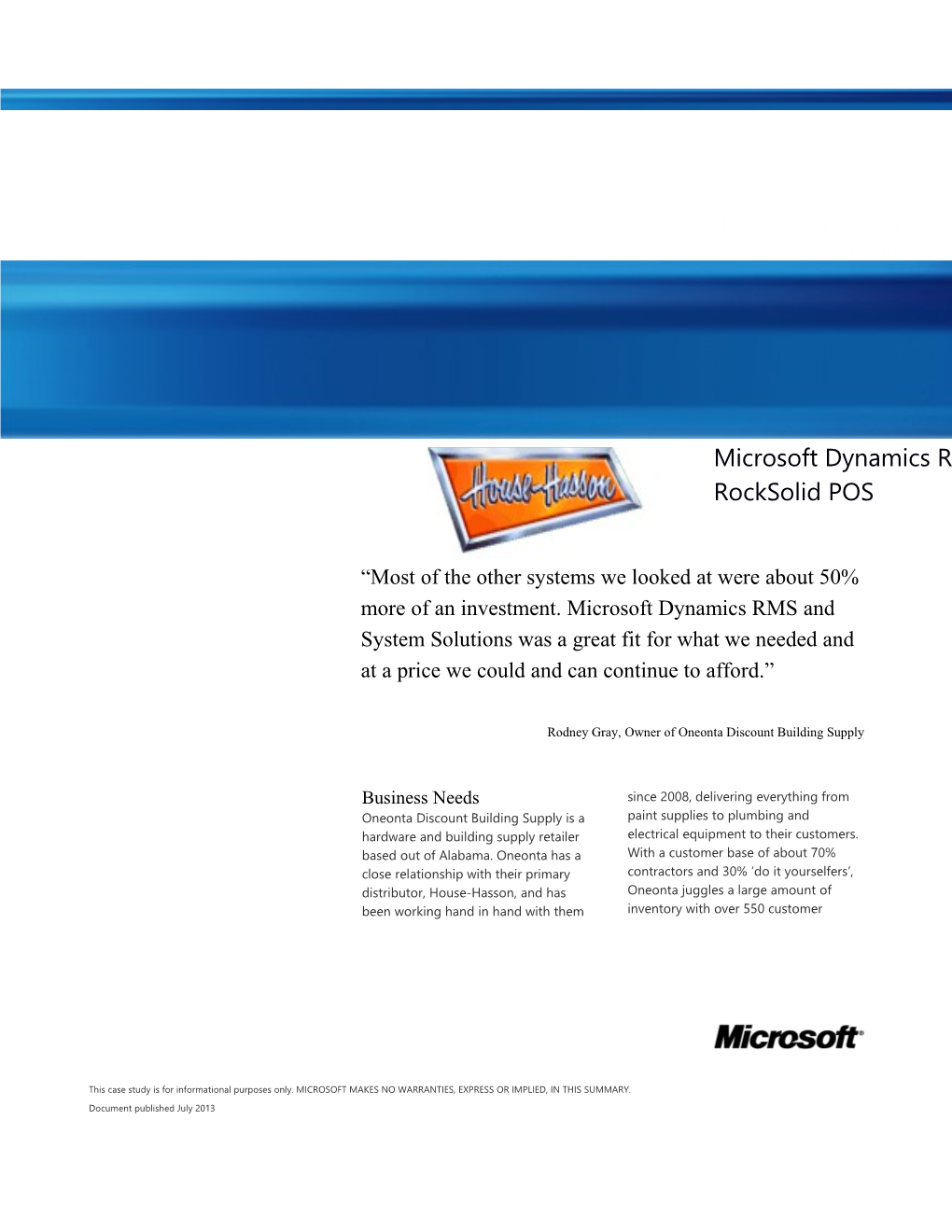 Writeimage CSB Microsoft Dynamics RMS Preferred Over Rocksolid POS for This House-Hasson