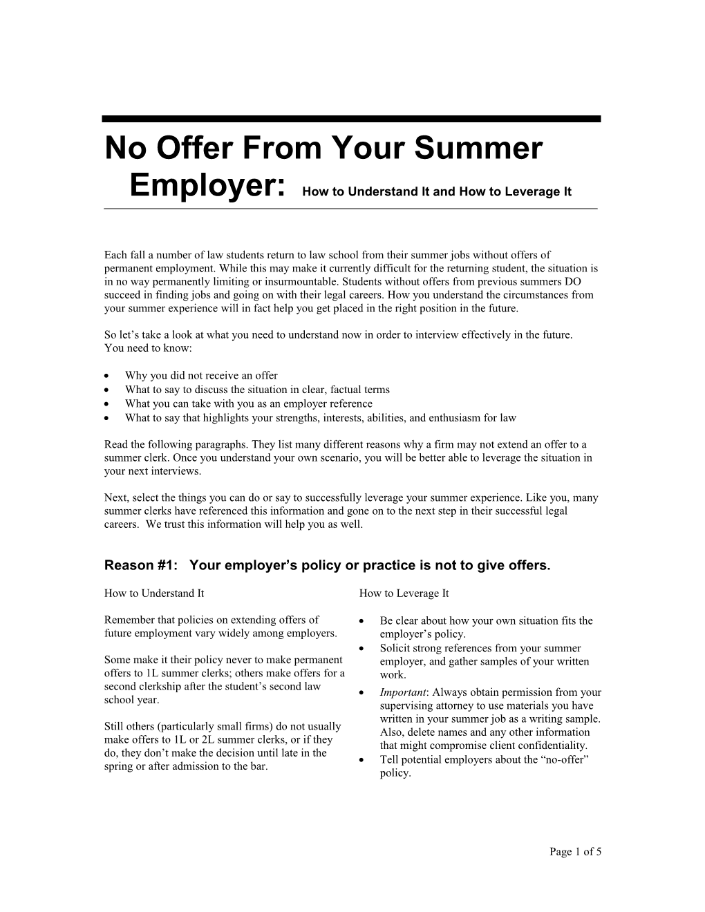 No Offer from Your Summer Employer