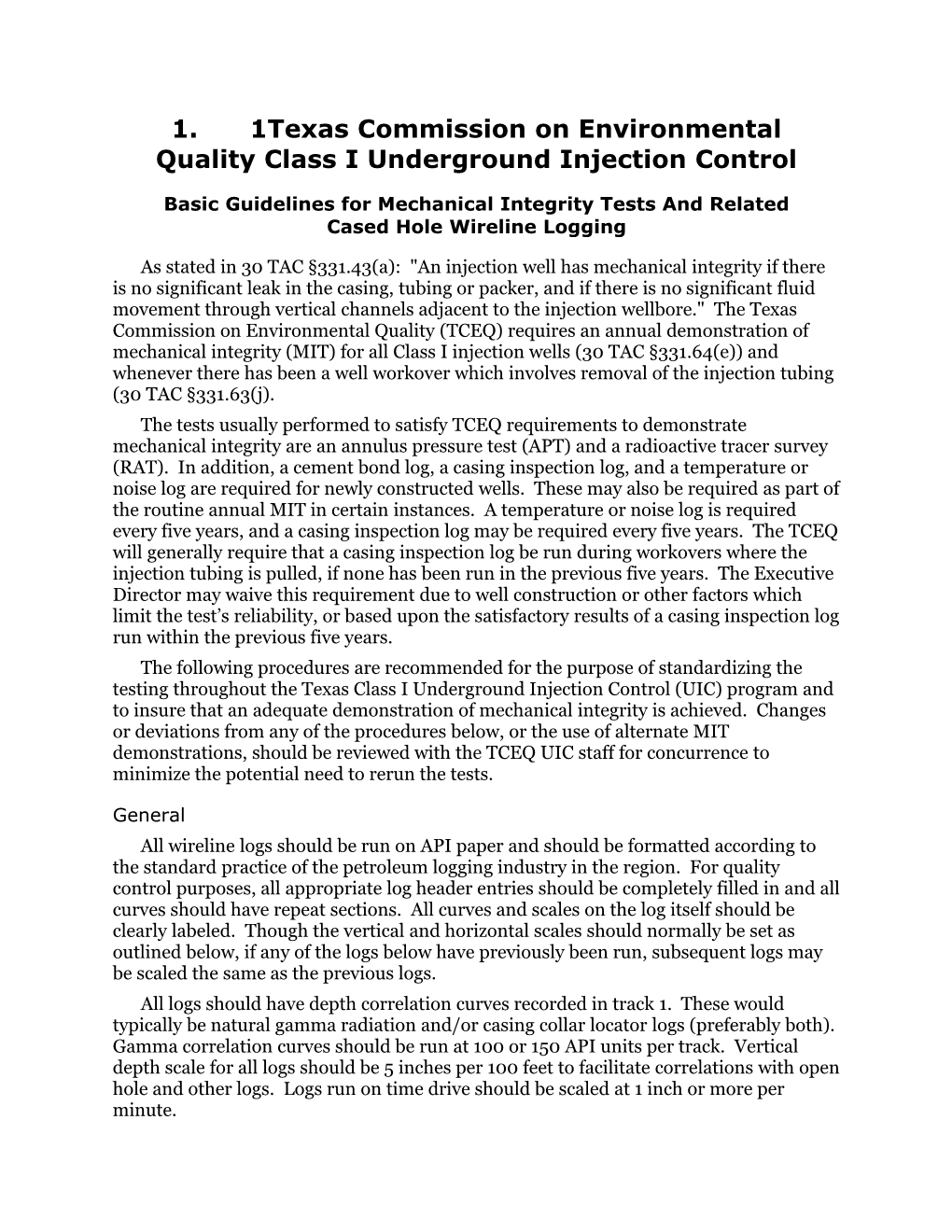 Texas Commission on Environmental Qualityclass I Underground Injection Control