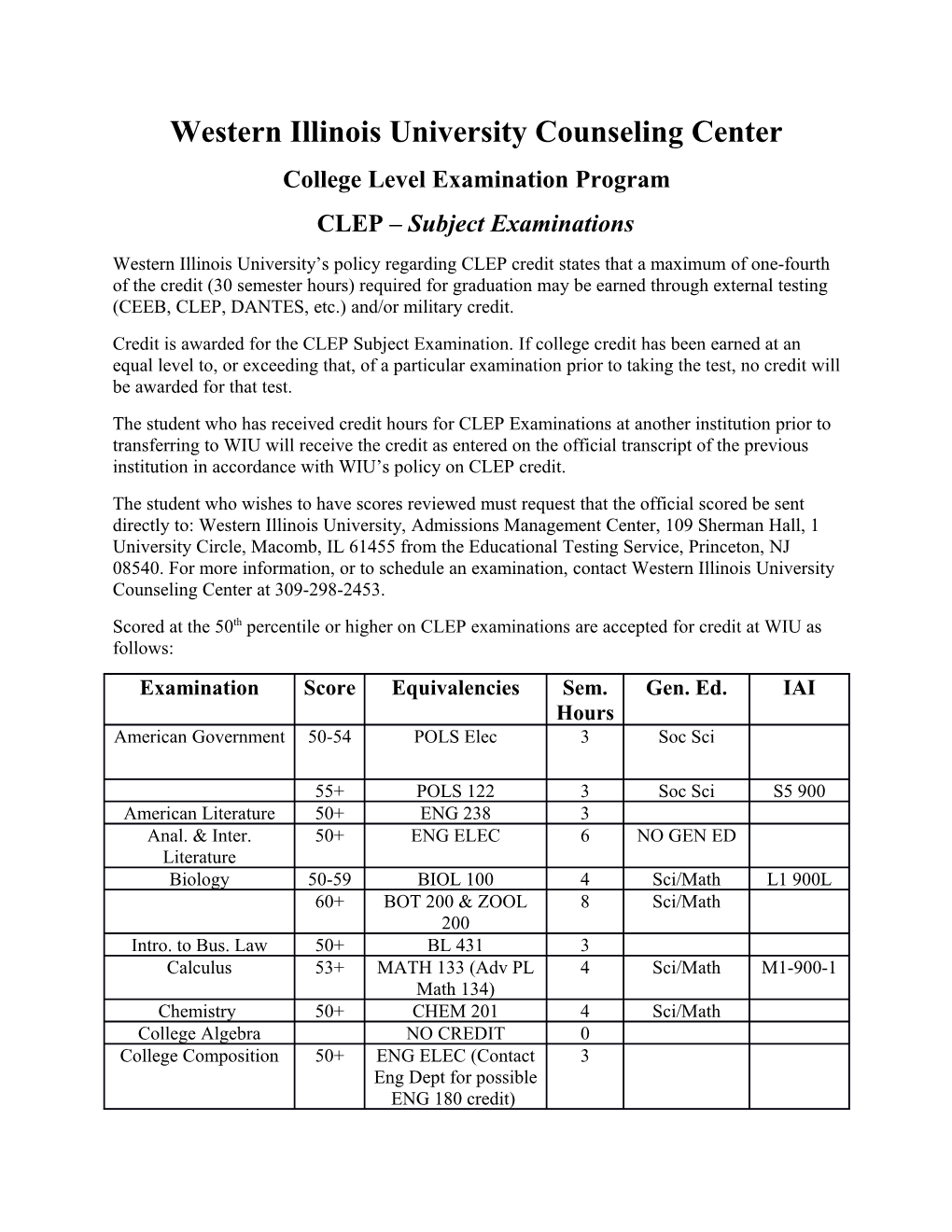 Western Illinois University Counseling Center