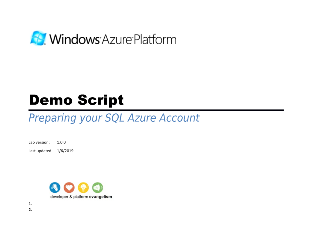 Preparing Your SQL Azure Account