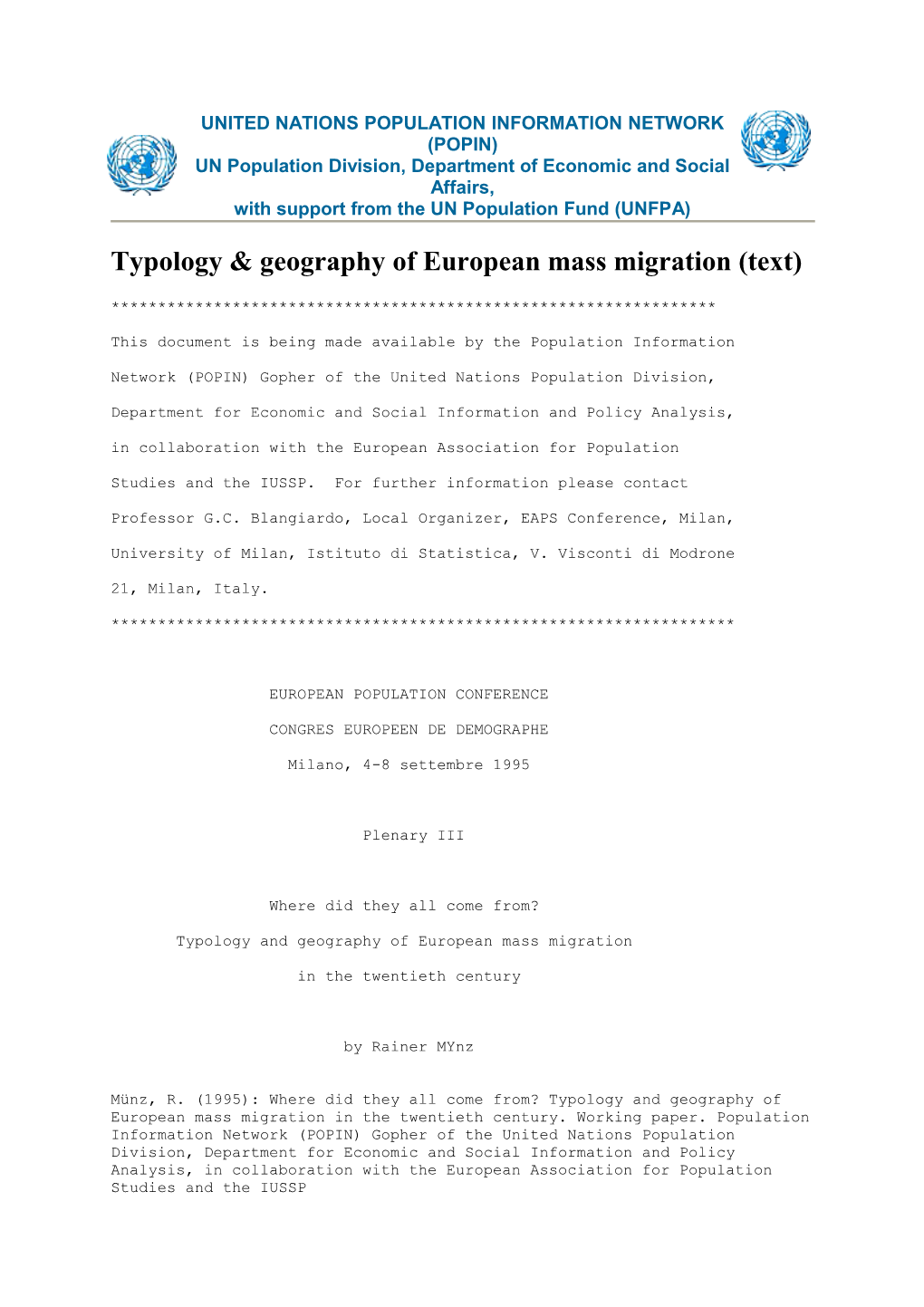 Typology & Geography of European Mass Migration (Text)