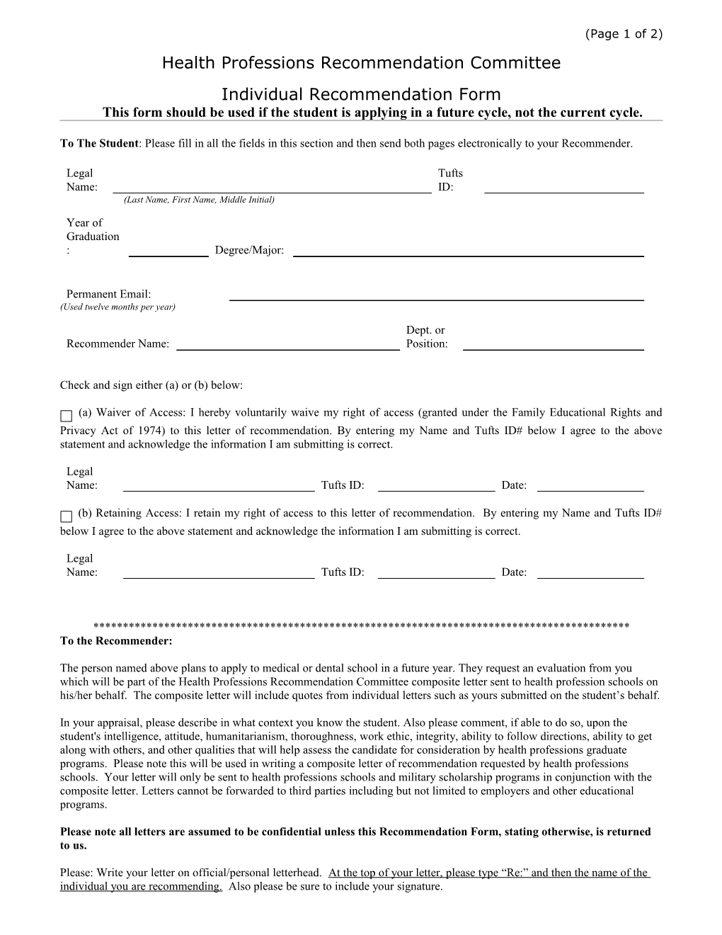 Individual Recommendation Form