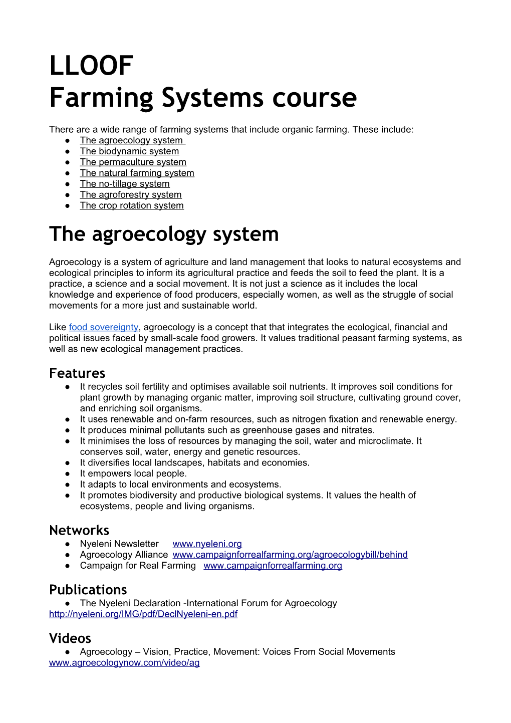 Farming Systems Course