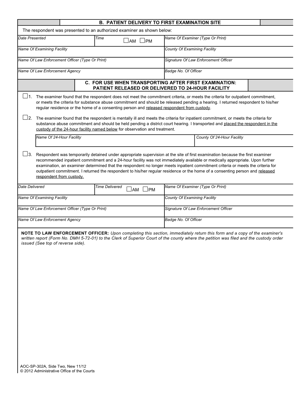 Findings and Custody Order - Involuntary Commitment