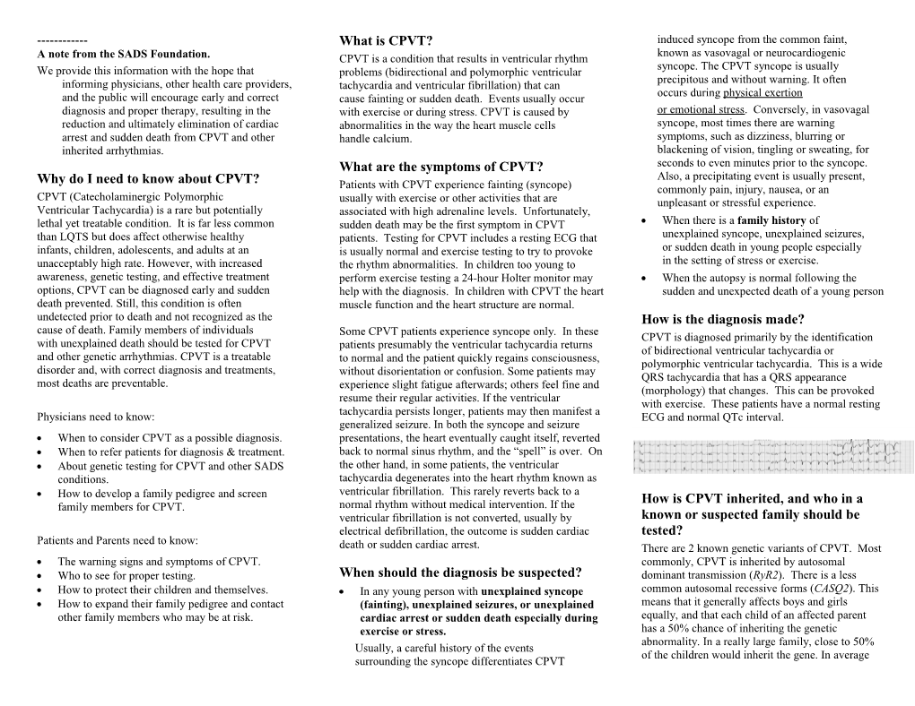 The Inherited Long QT Syndrome Brochure: Updated 2/21/02, GMV