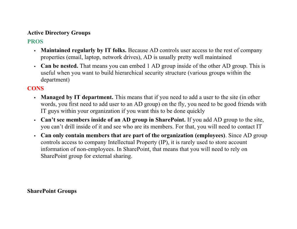 Active Directory Groups V Sharepoint Groups