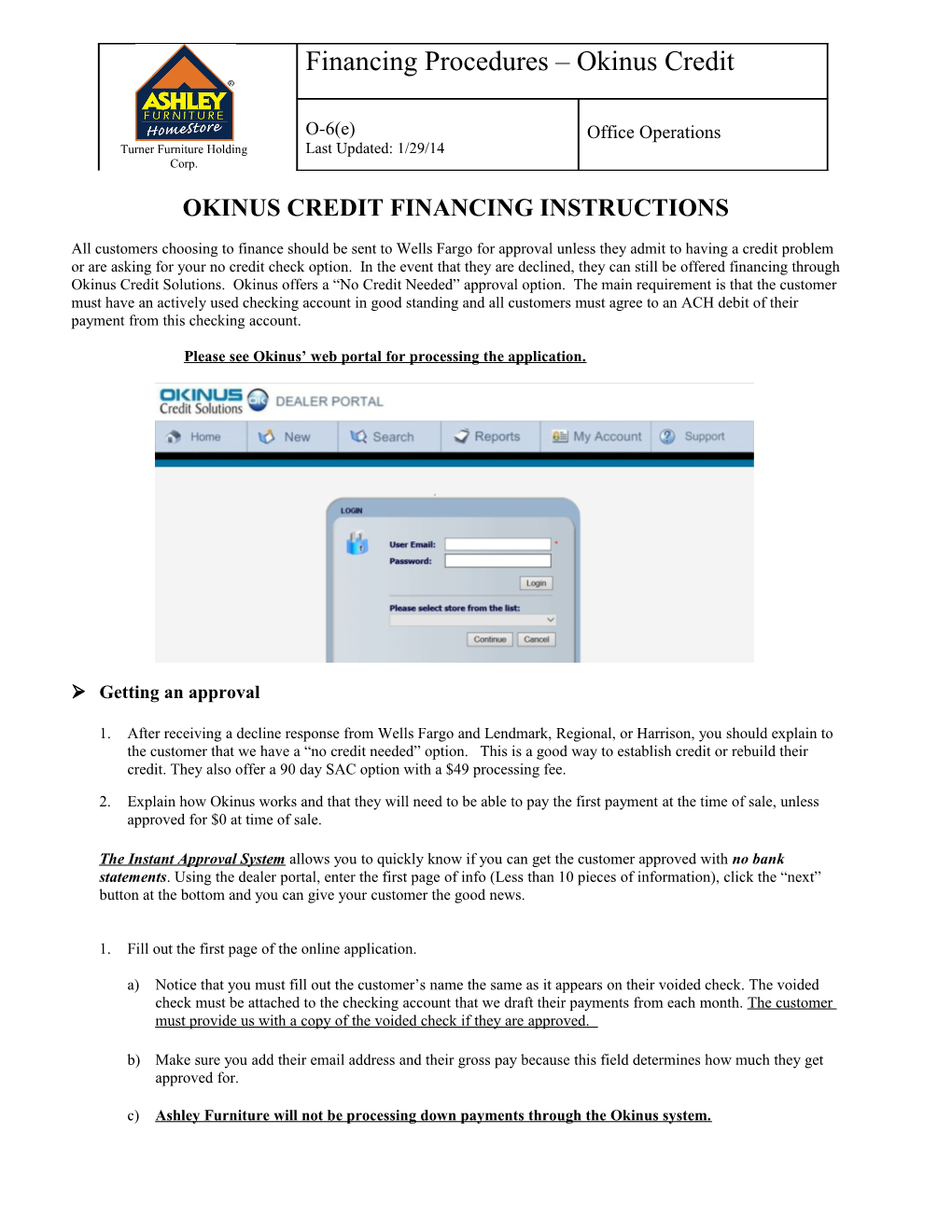 Okinus Credit Financing Instructions