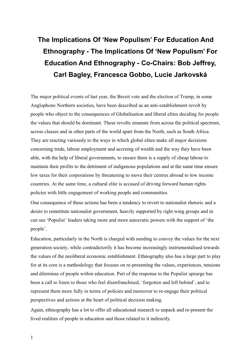 The Implications of New Populism for Education and Ethnography - the Implications of New