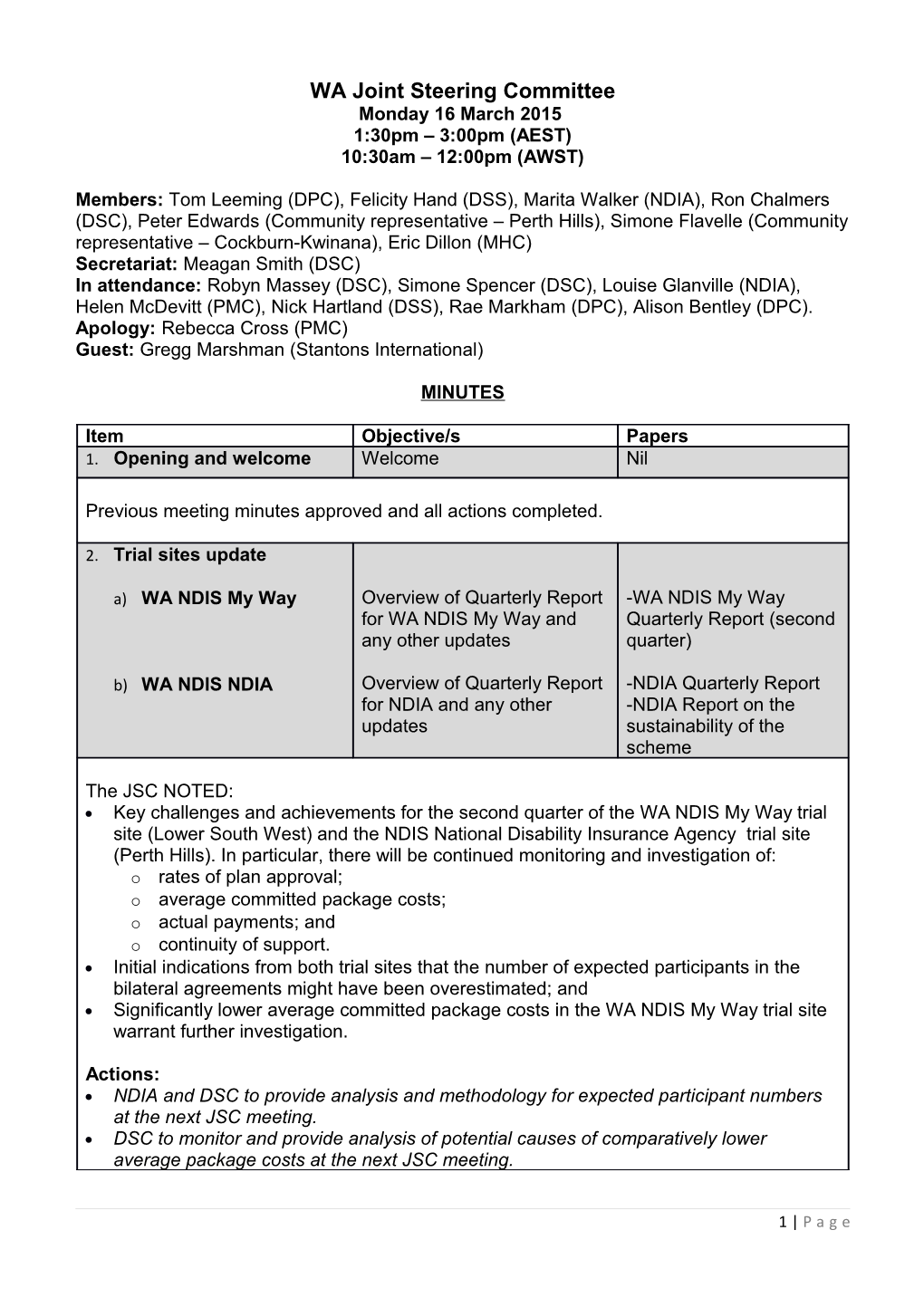 WA Joint Steering Committee Minutes 23 June 2014