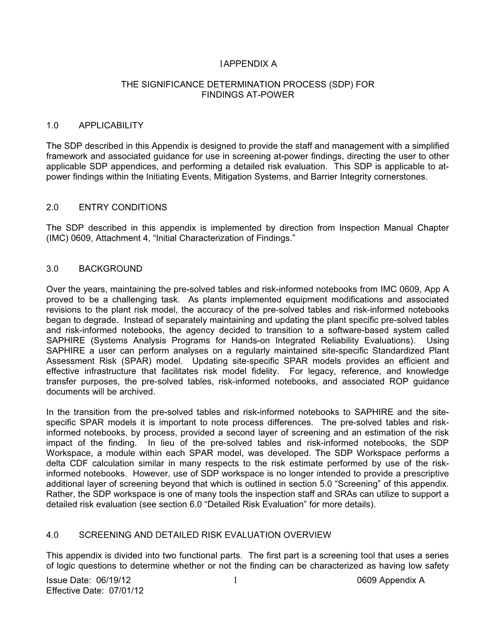 The Significance Determination Process (Sdp) For