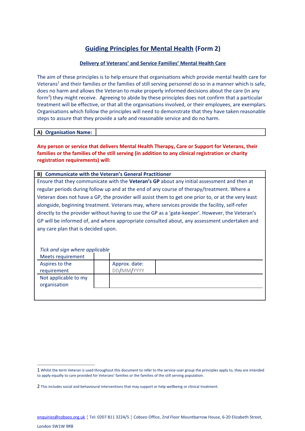 Guiding Principles for Mental Health (Form 2)