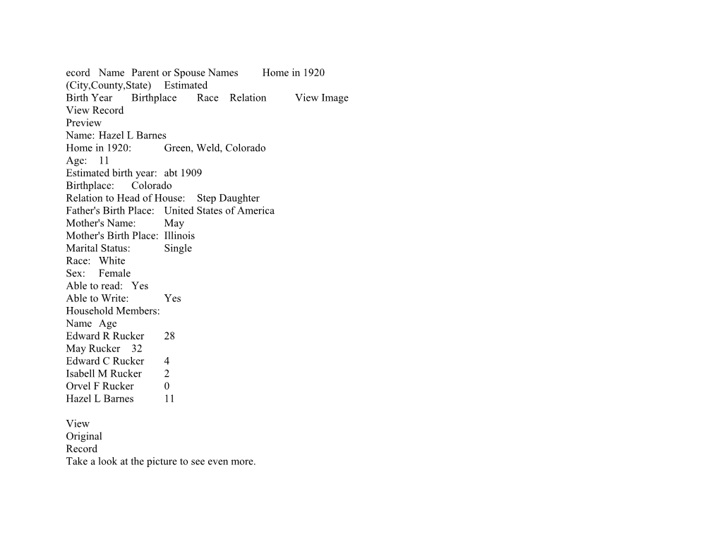 Ecord Name Parent Or Spouse Names Home in 1920