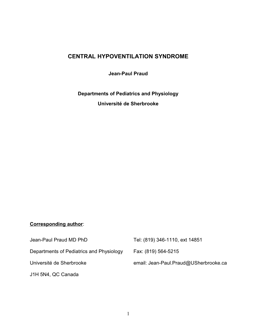 Congenital Hypoventilation Syndromes