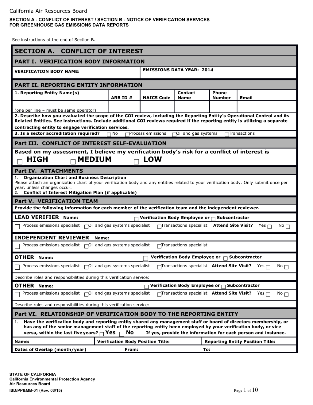 Section A- Conflict of Interest/Section B- Notice of Verification Services