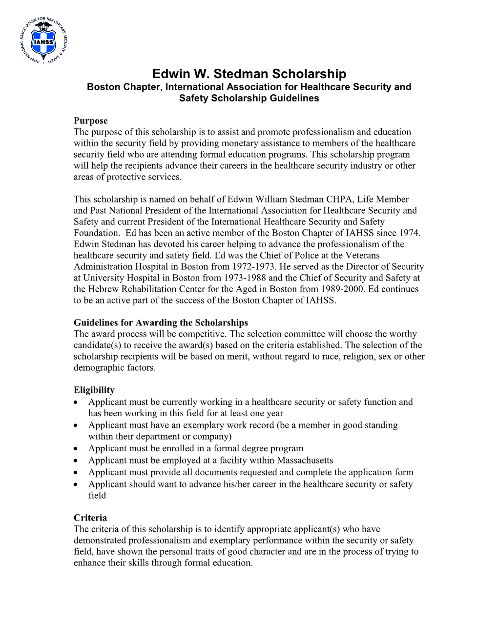 Boston Chapter, International Association for Healthcare Security and Safety Scholarship