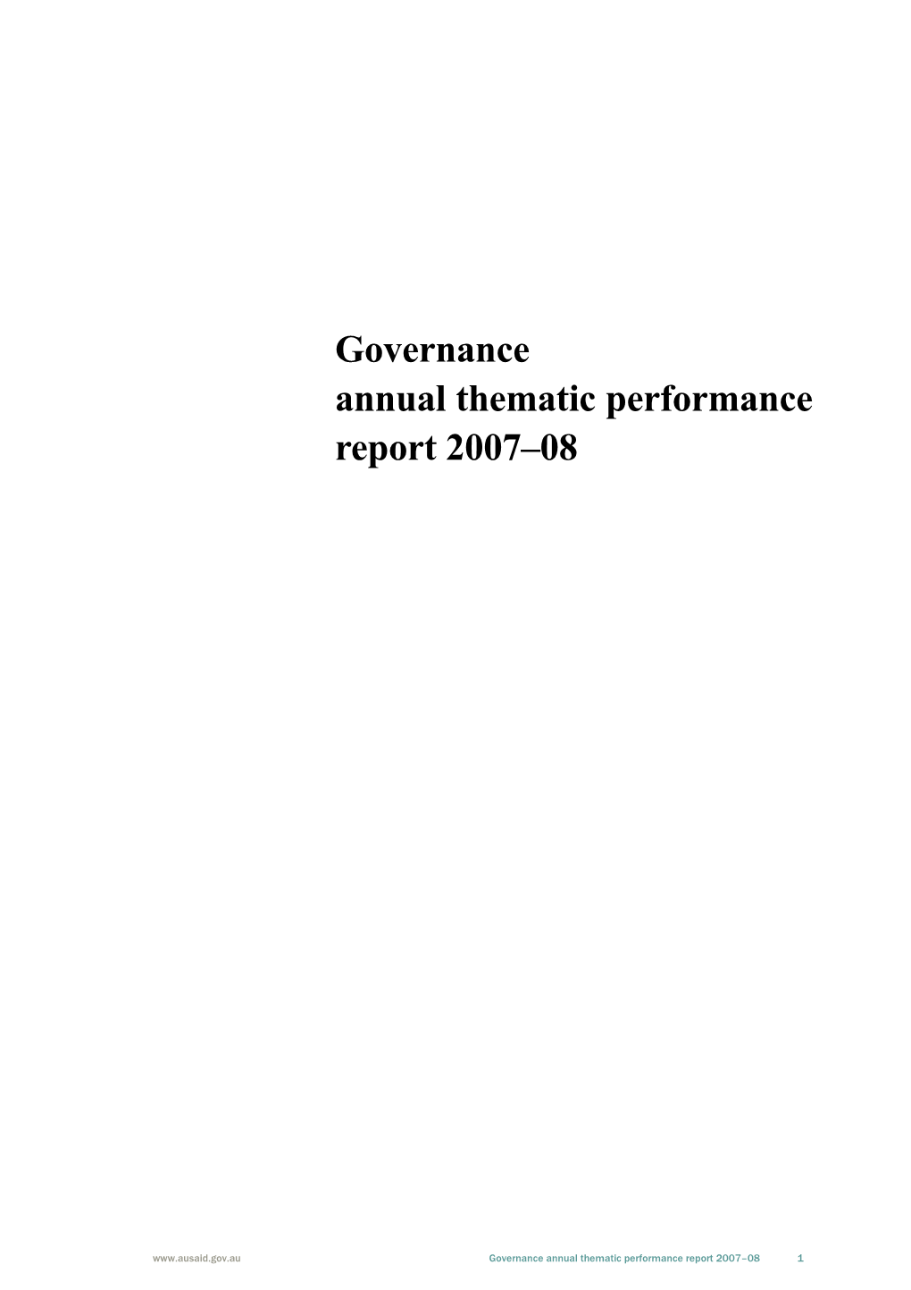 Governance Annualthematicperformance Report 2007 08