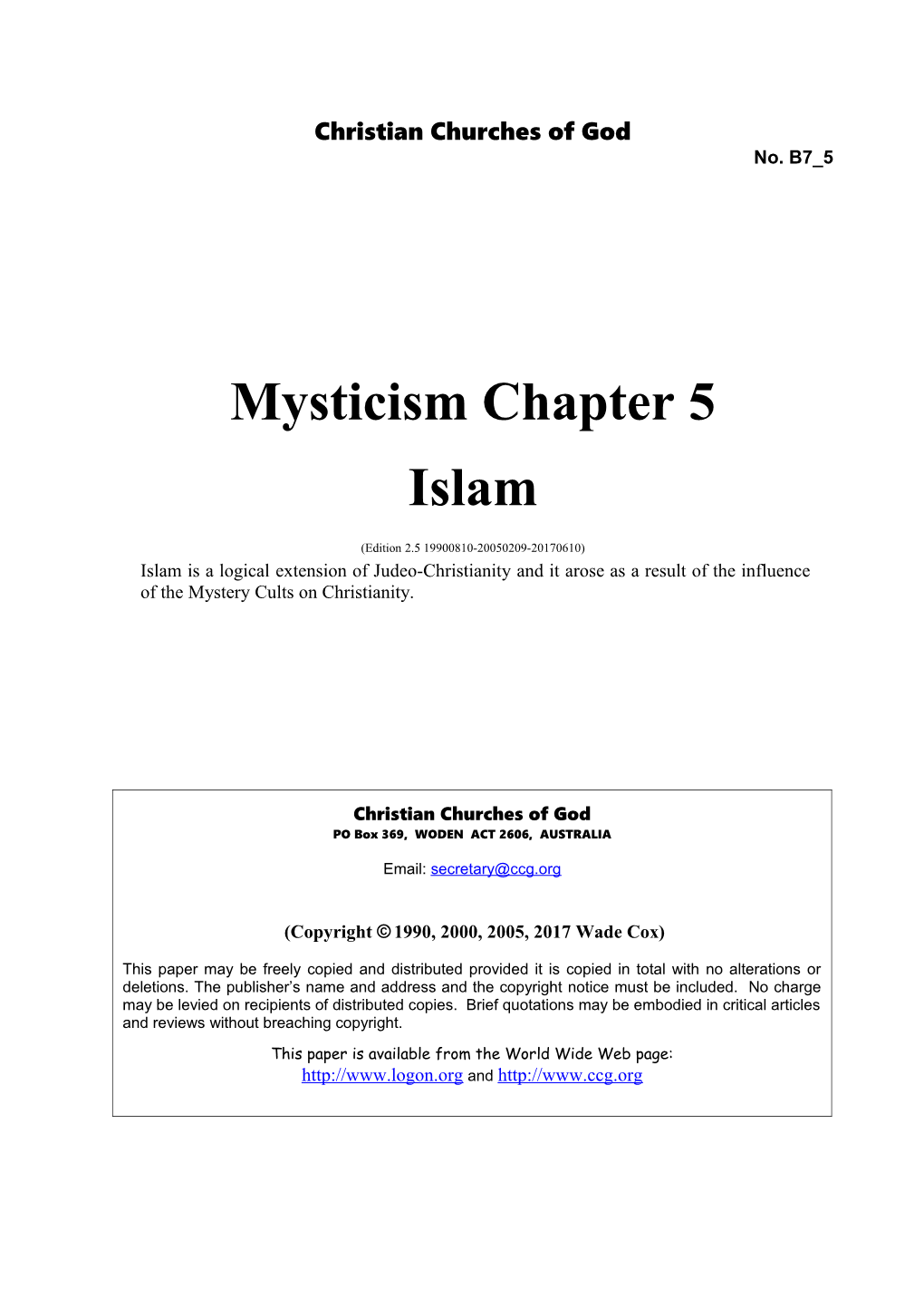 Mysticism Chapter 5 Islam (No. B7 5)