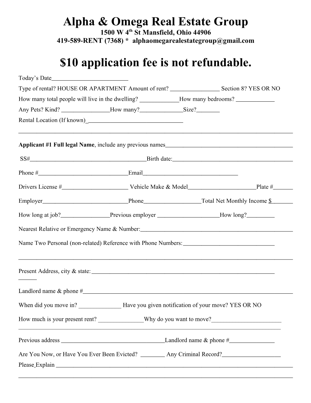 $10 Application Fee Is Not Refundable