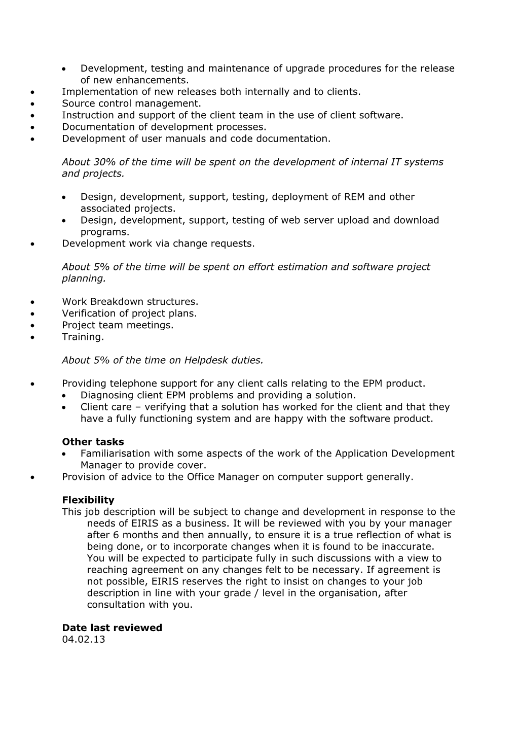 Standard Job Descriptions Format