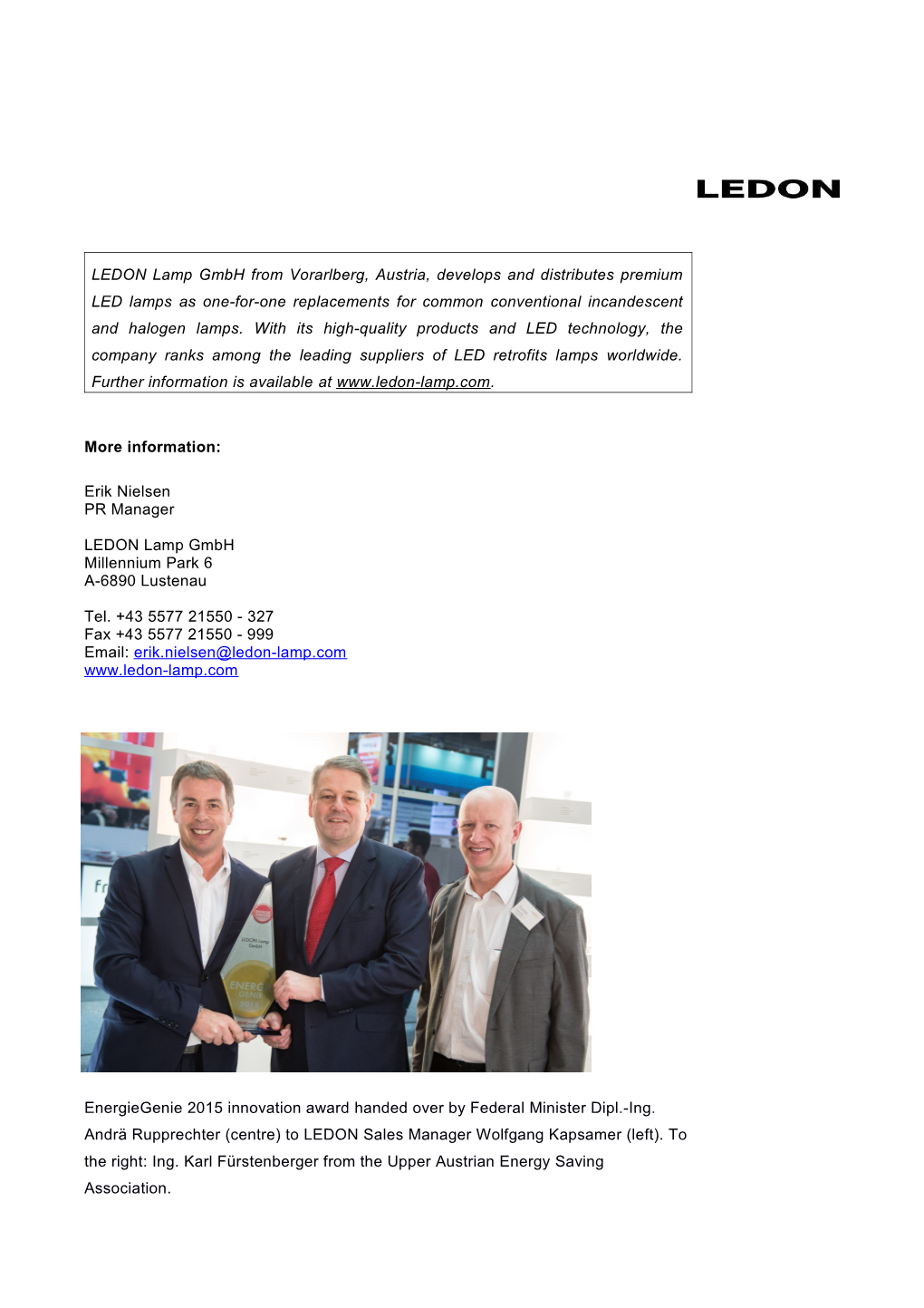 LEDON Wins Energiegenie 2015 Innovation Award