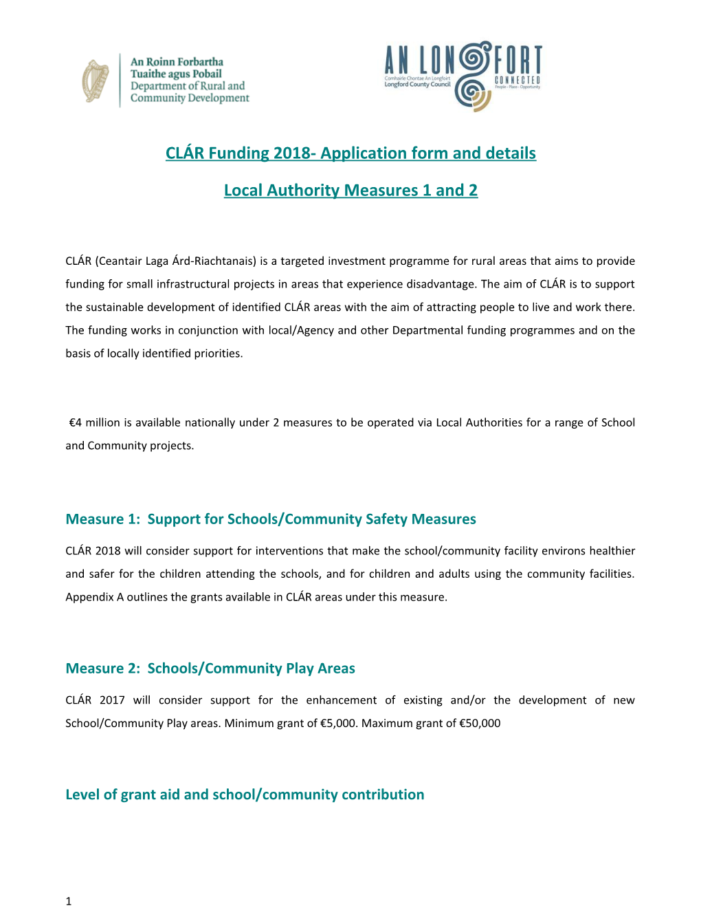 CLÁR Funding 2018- Application Form and Details