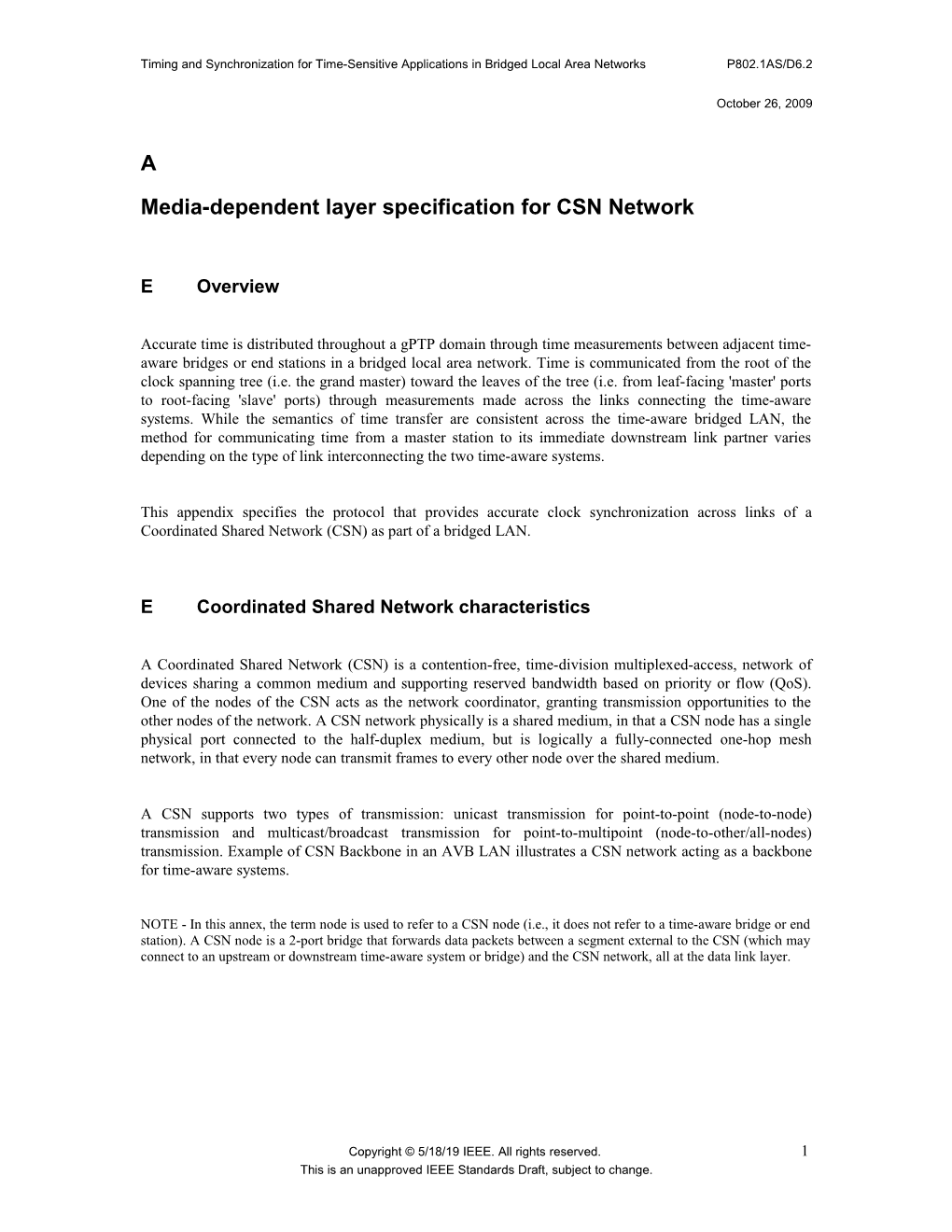 Media-Dependent Layer Specification for CSN Network