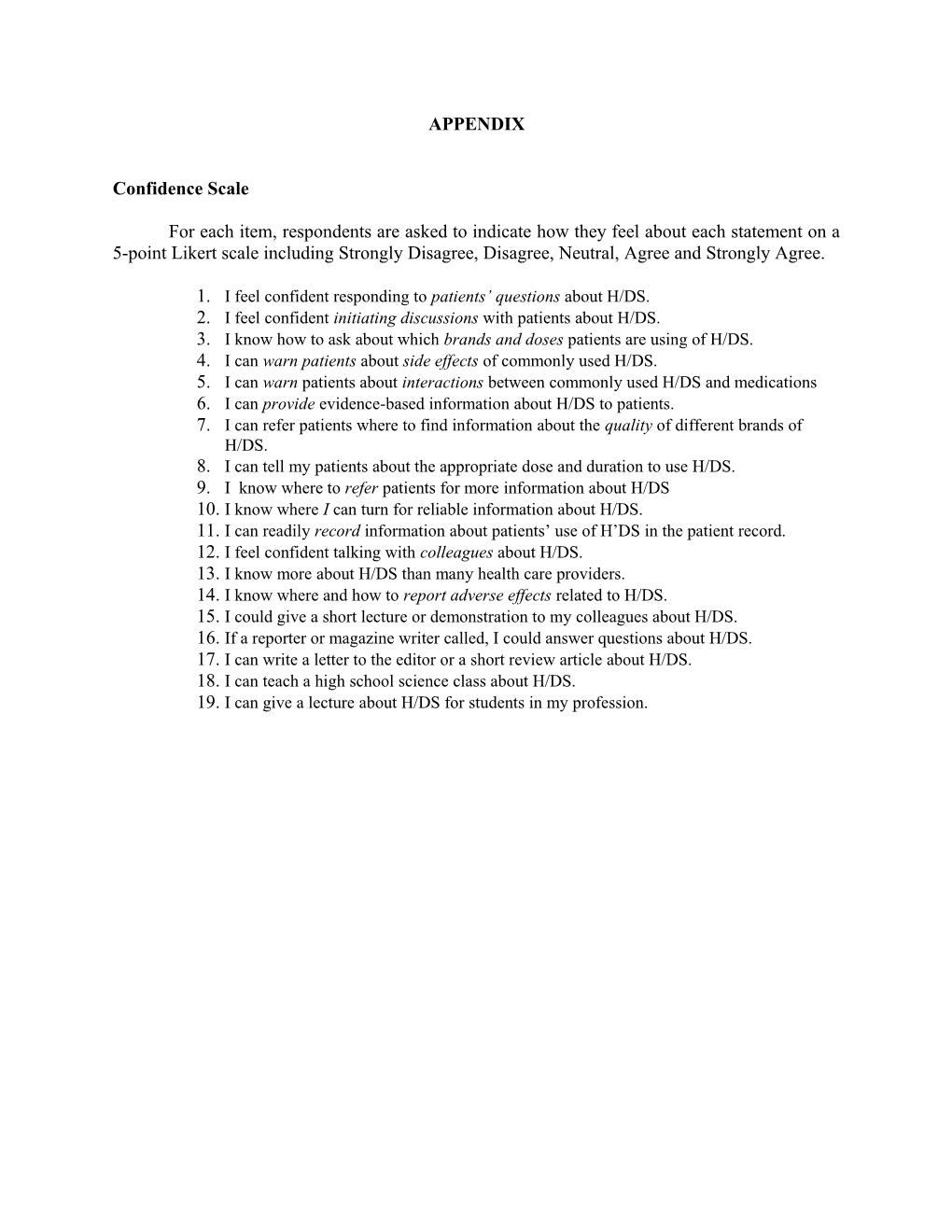 Appendices (Confidence and Communication Practices Scales)