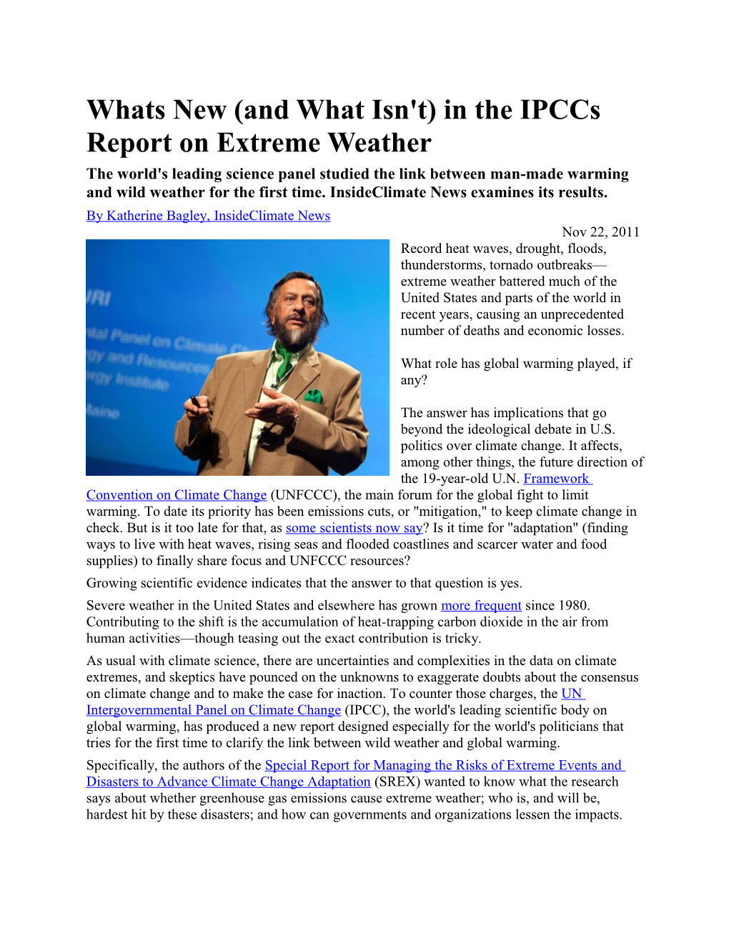 Whats New (And What Isn't) in the Ipccs Report on Extreme Weather