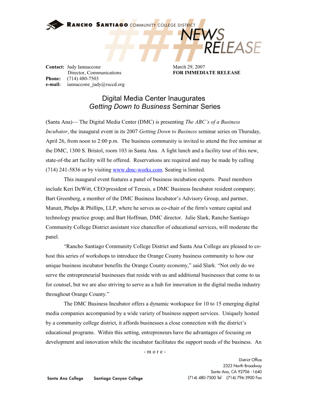 Digital Media Center Inaugurates Getting Down to Business Seminar Series