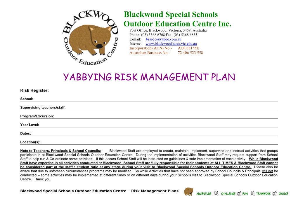 Yabbying Risk Management Plan