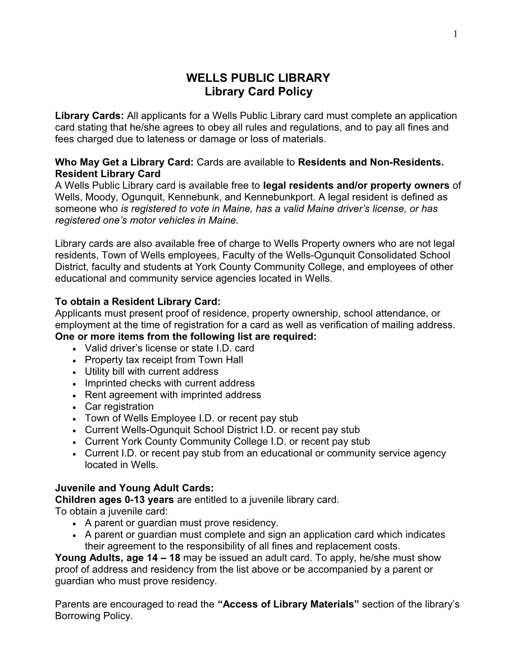 Library Card and Borrowing Policy