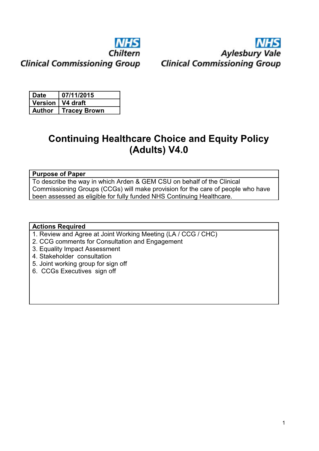 Continuing Healthcare Choice and Equity Policy (Adults) V4.0