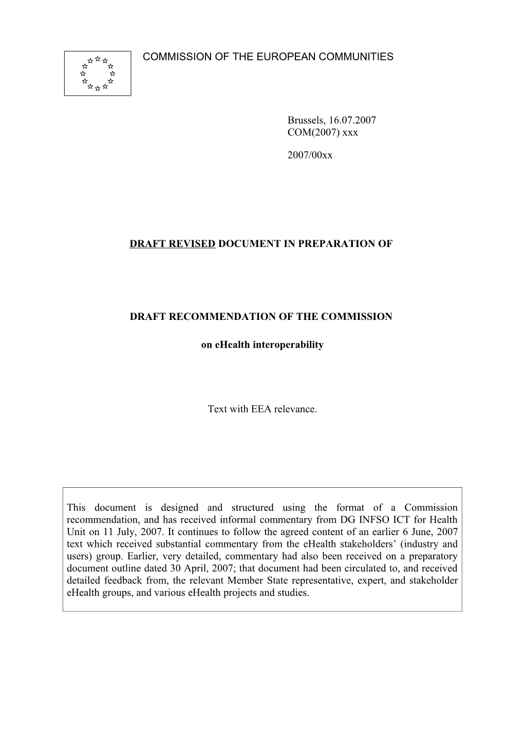 Draft Revised Document in Preparation of Draft Recommendation of the Commission