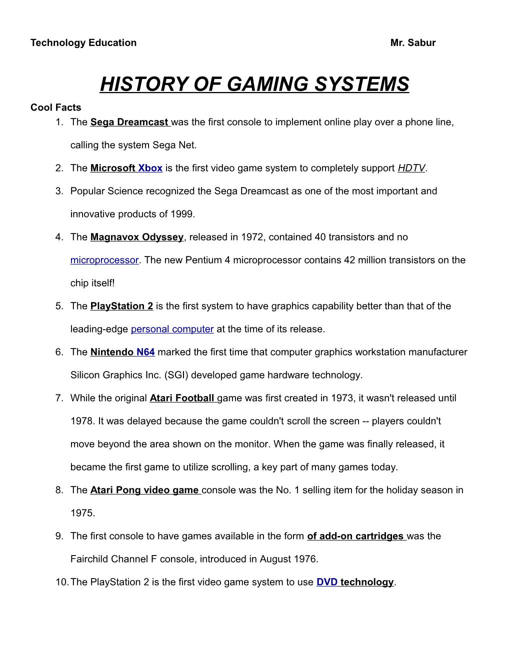 History of Gaming Systems